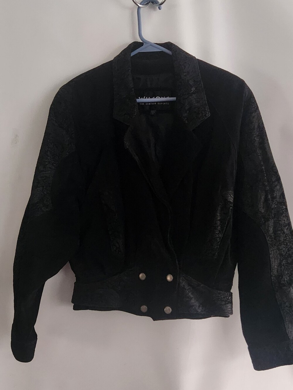 Wilson Black VintageTextured Panel Leather/Suede Bomber Jacket Size S